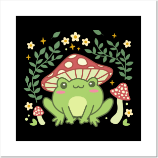 Cottagecore Aesthetic Frog Mushroom Hat Cute Vintage Kawaii Posters and Art